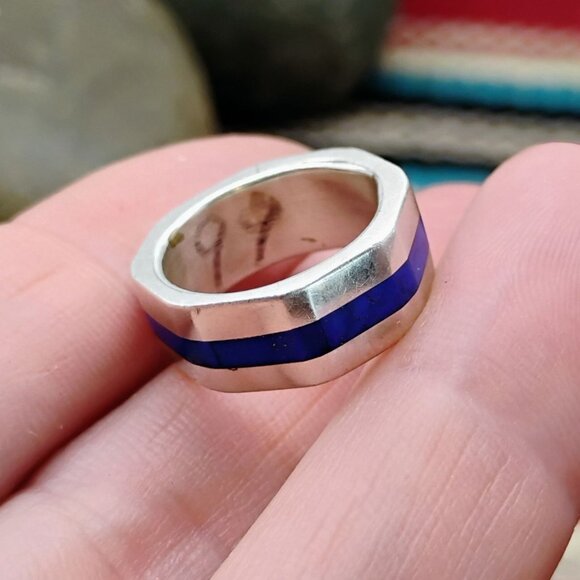 Baby Childs Native Ring Blue Lapis Lazuli Sterling Size 3.5 4 Thin Blue Line - Picture 5 of 8